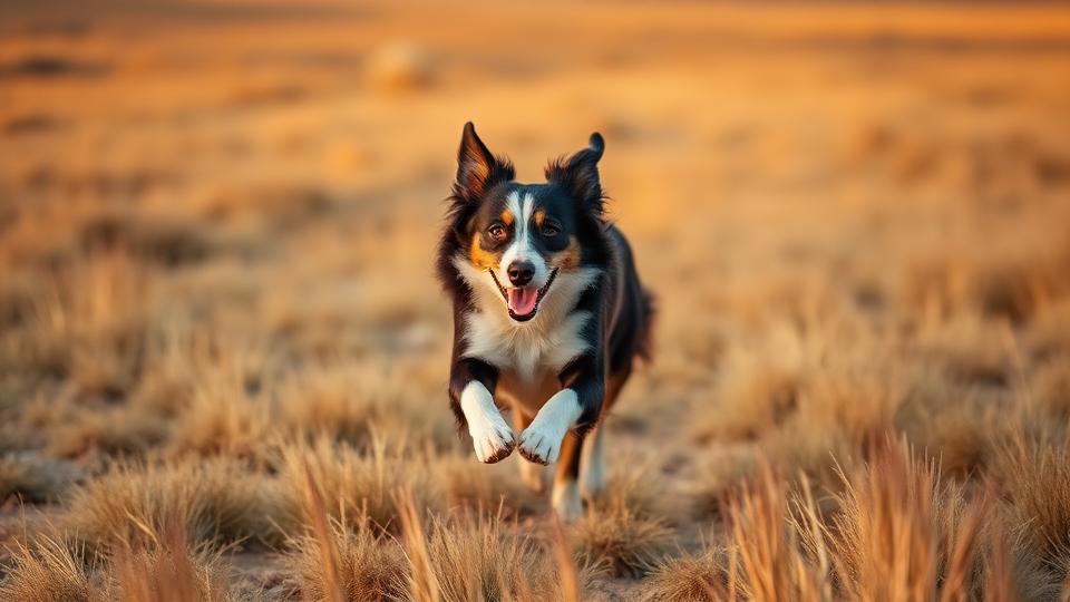 Border collie running at full speed through an open field