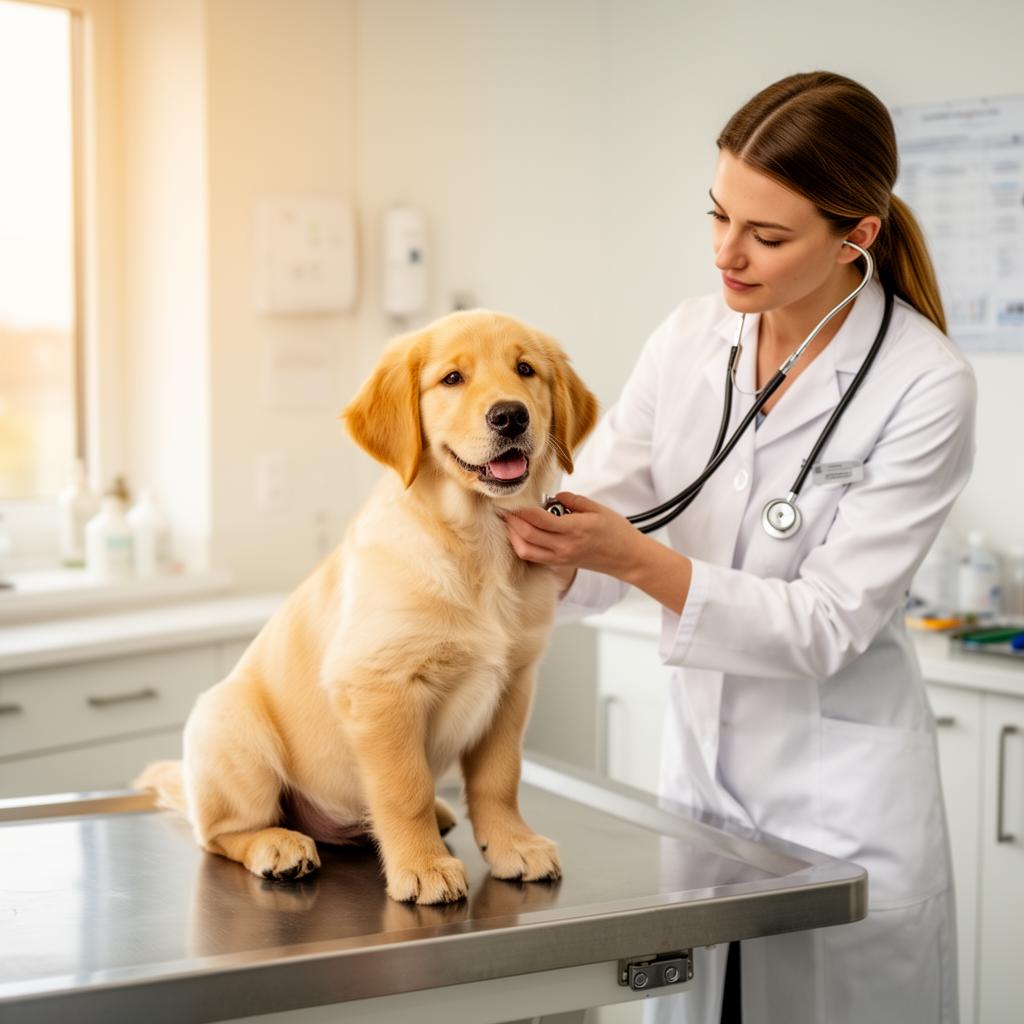 Golden retriever puppy at a veterinary clinic