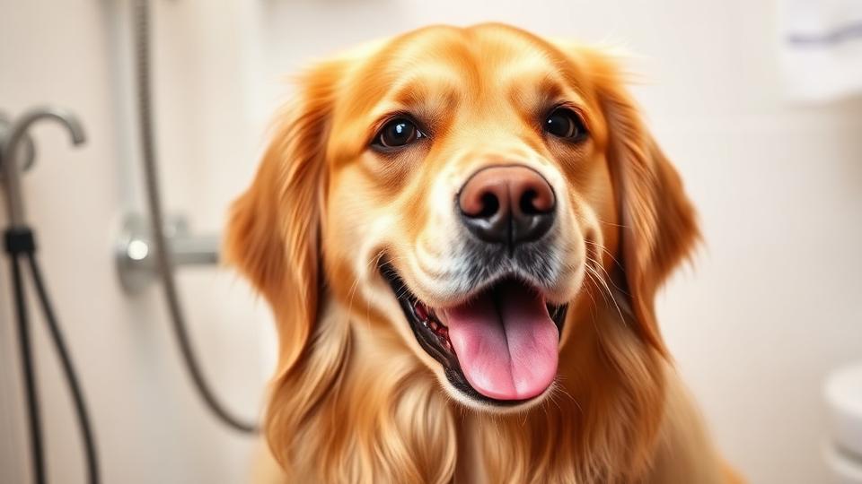 Golden retriever with a beautiful shiny coat after grooming