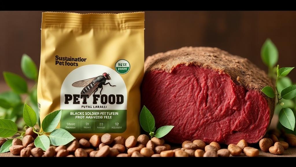 Sustainable insect protein pet food alongside traditional beef kibble