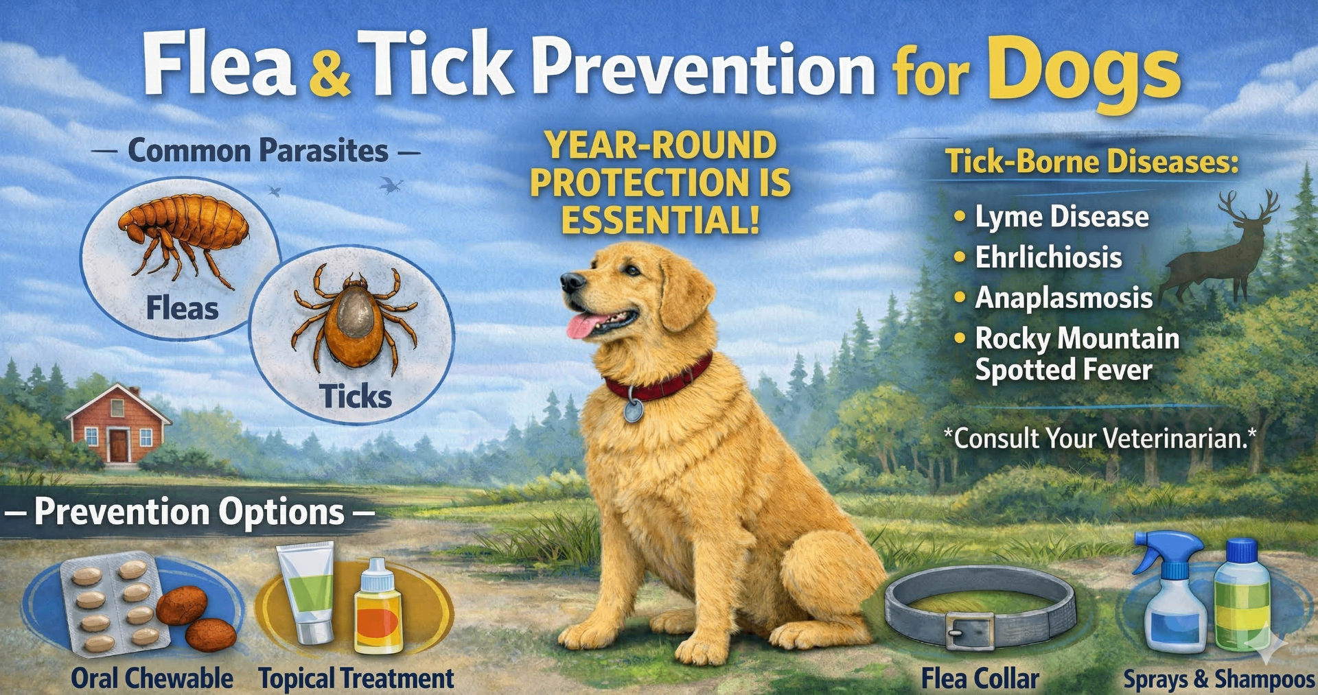 Veterinarian inspecting a tick on a dog's ear with tweezers