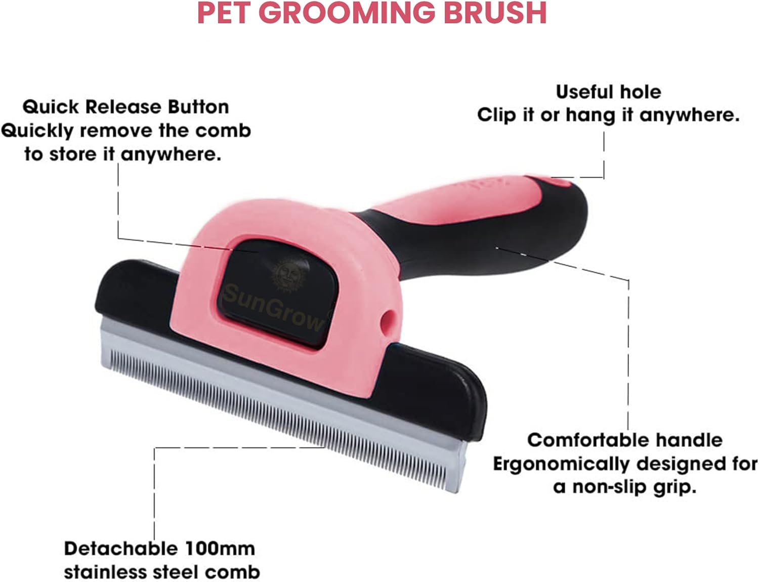 SunGrow deshedding brush ergonomic handle